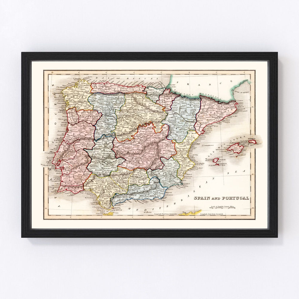 Portugal, Spain Vintage Map 1832