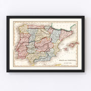 Portugal, Spain Vintage Map 1832