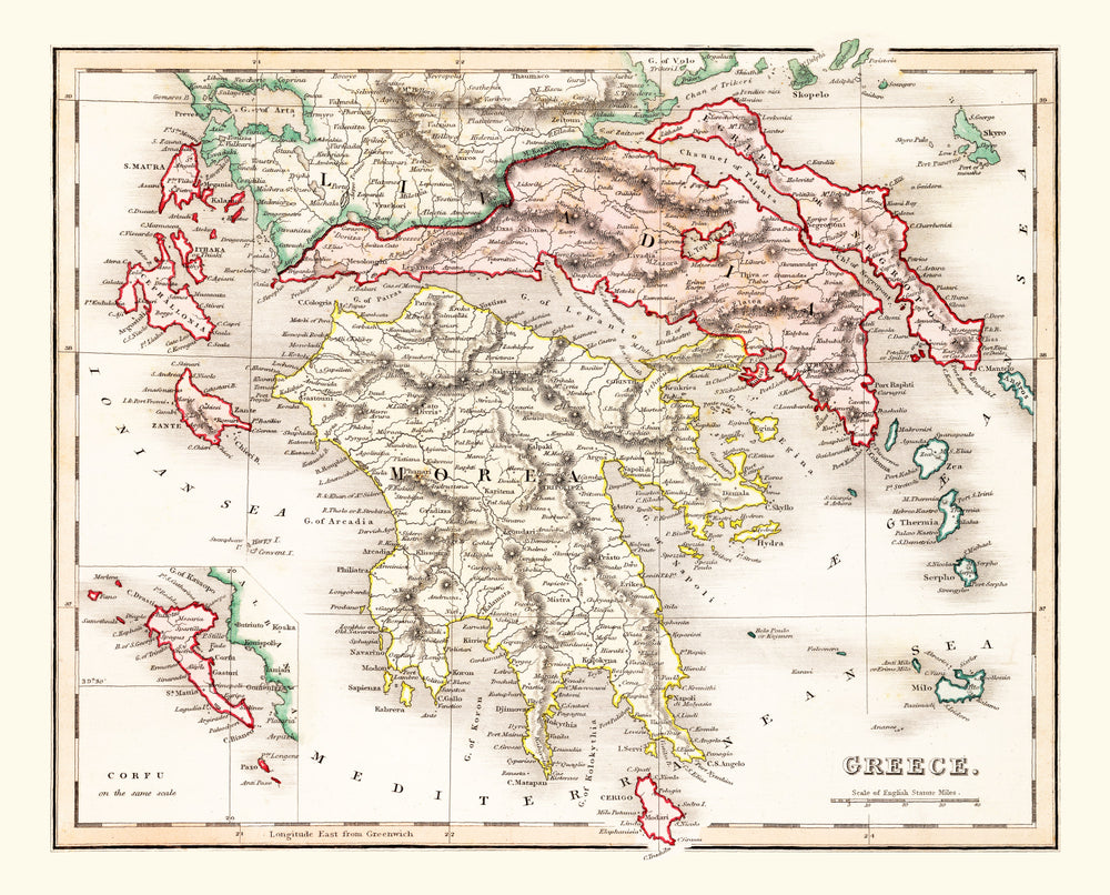 Vintage Map of Greece 1832 print style example