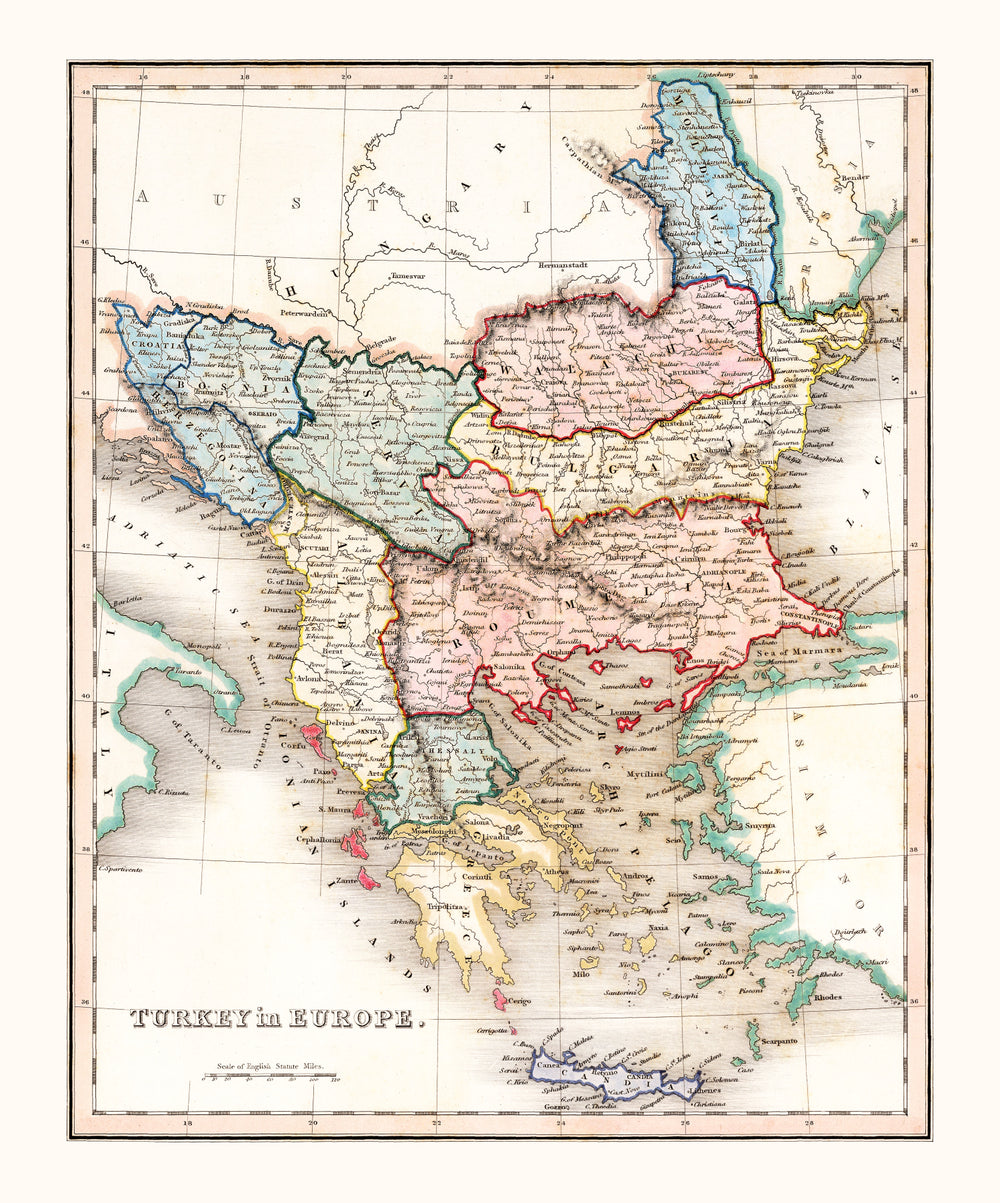 Vintage Map of Turkey in Europe 1832 print style example