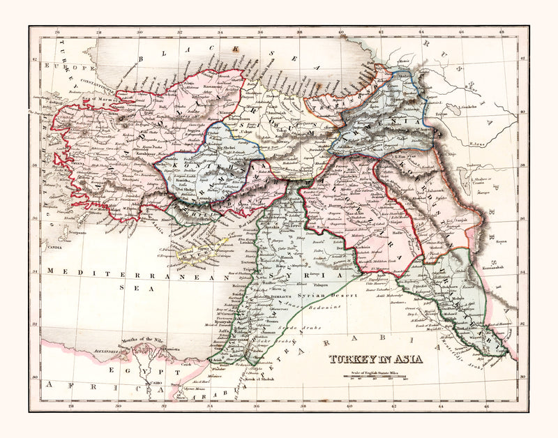 Size comparison using Vintage Map of Turkey in Asia 1832