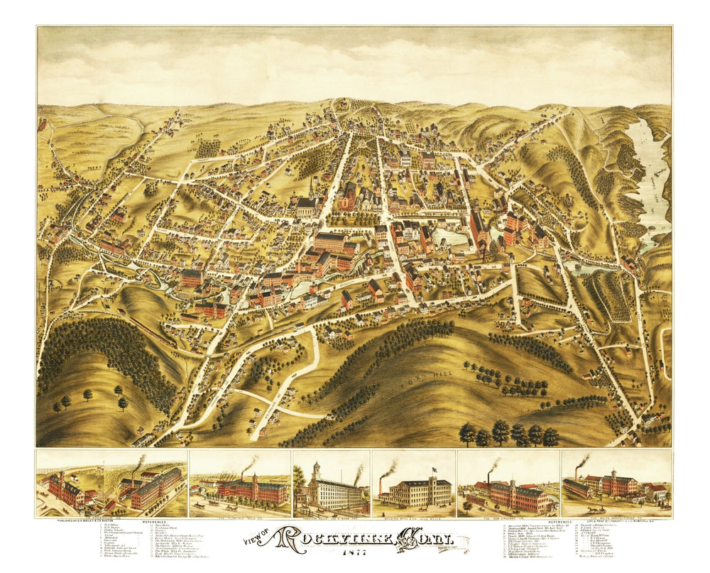 Vintage Map of Rockville, Connecticut 1877 print style example