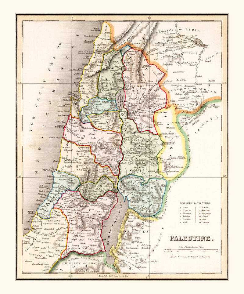 Size comparison using Vintage Map of Palestine 1832