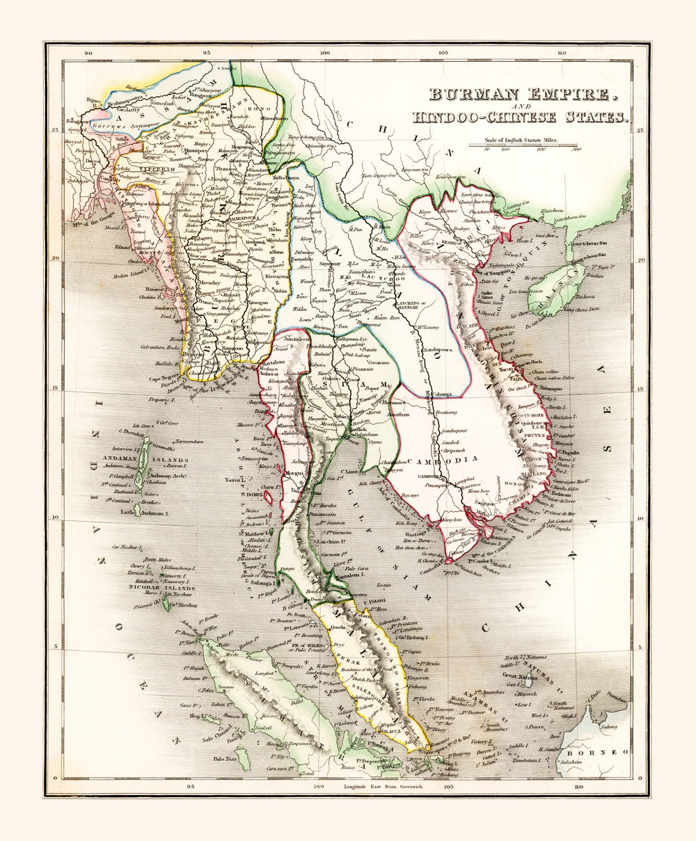 Vintage Map of Burman Empire 1832 print style example