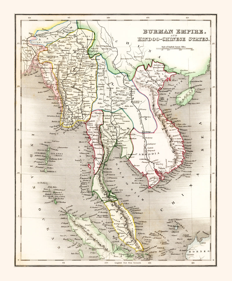 Size comparison using Vintage Map of Burman Empire 1832