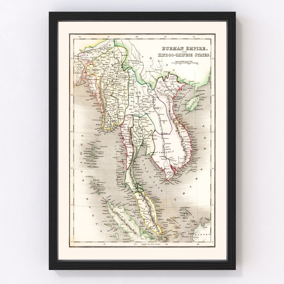 Malaysia, Myanmar, Thailand, Vietnam Vintage Map 1832