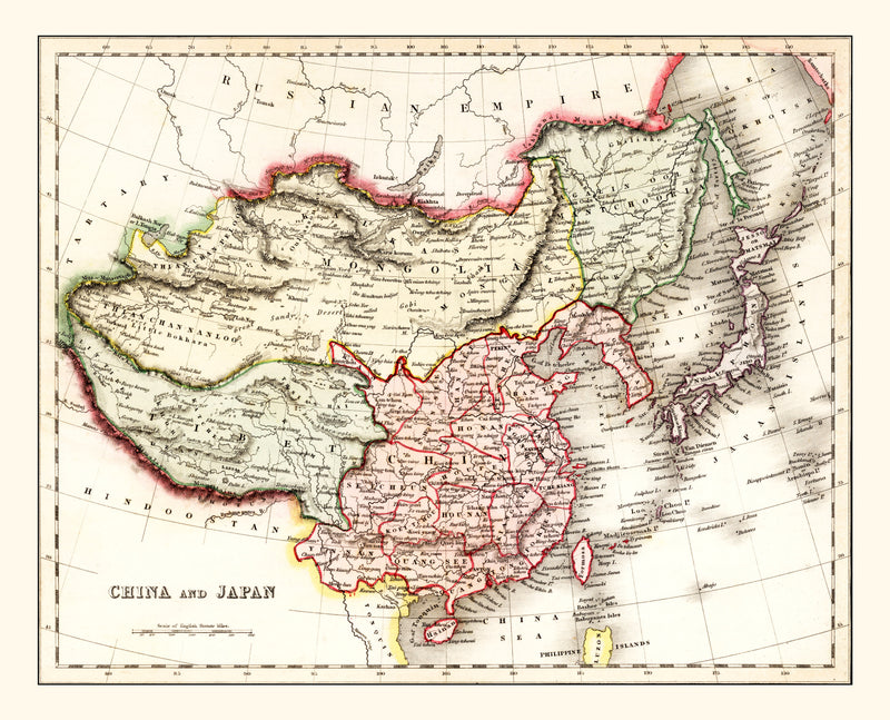 Size comparison using Vintage Map of China & Japan 1832