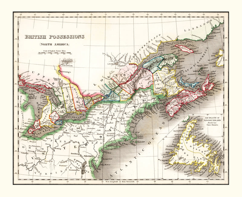 Size comparison using Vintage Map of British Possessions in North America 1832