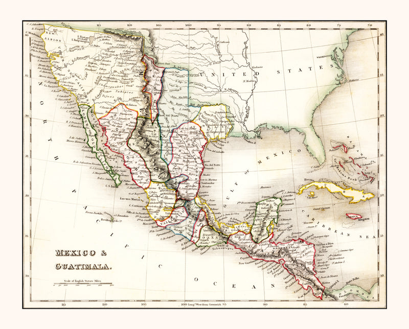 Size comparison using Vintage Map of Mexico & Guatemala 1832