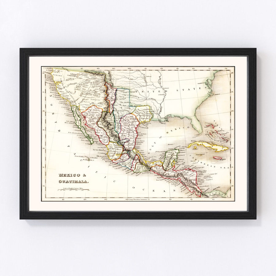 Guatemala, Mexico Vintage Map 1832