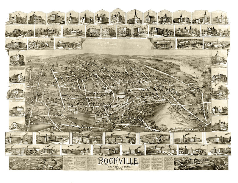 Size comparison using Vintage Map of Rockville, Connecticut 1895