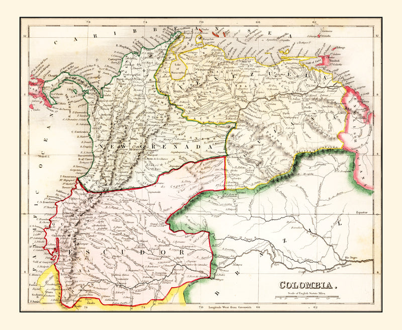 Size comparison using Vintage Map of Colombia 1832