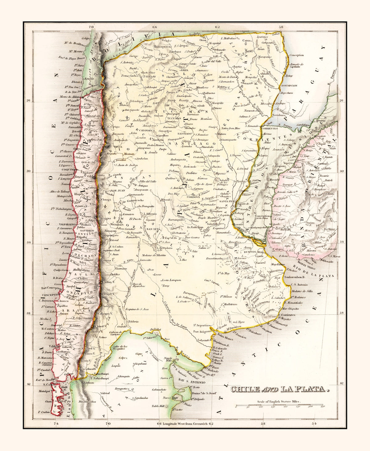 Preview of Vintage Map of Chile & La Plata 1832