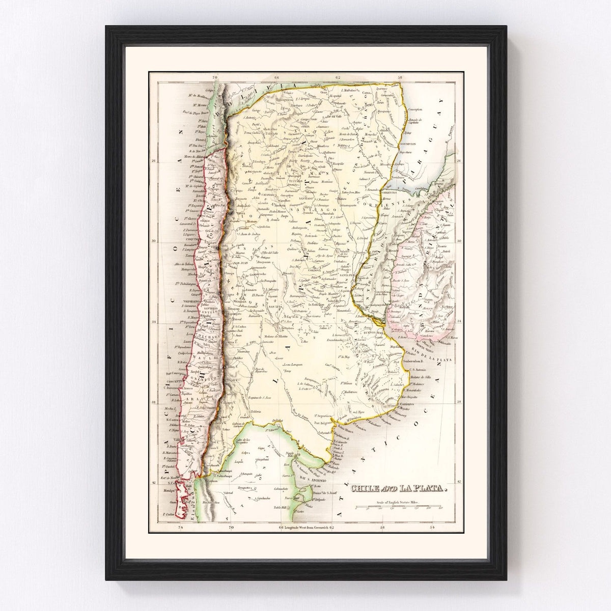 Argentina, Chile, La Plata Vintage Map 1832
