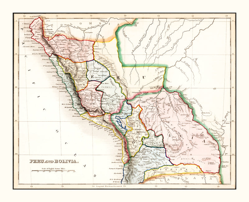 Size comparison using Vintage Map of Peru & Bolivia 1832