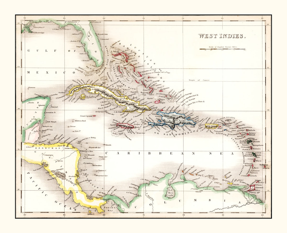 Preview of Vintage Map of West Indies 1832