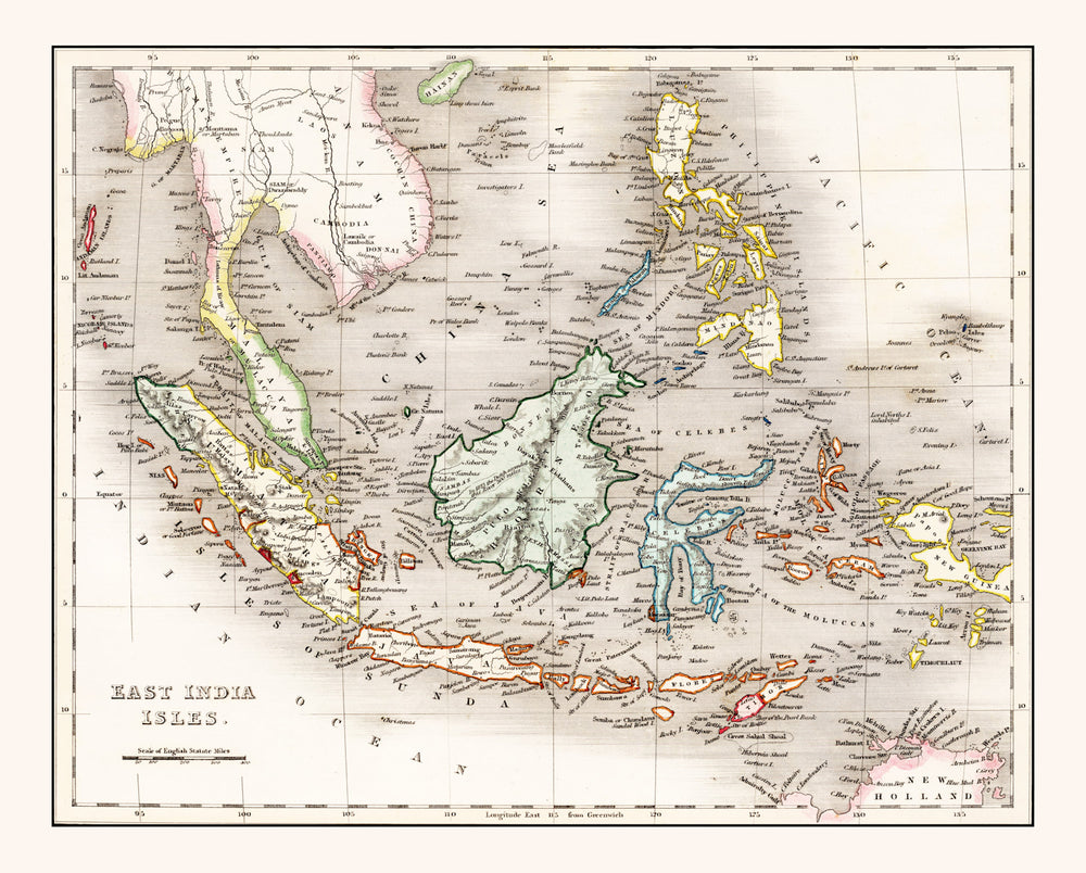 Vintage Map of Indonesia, Malaysia & Philippines 1832 print style example