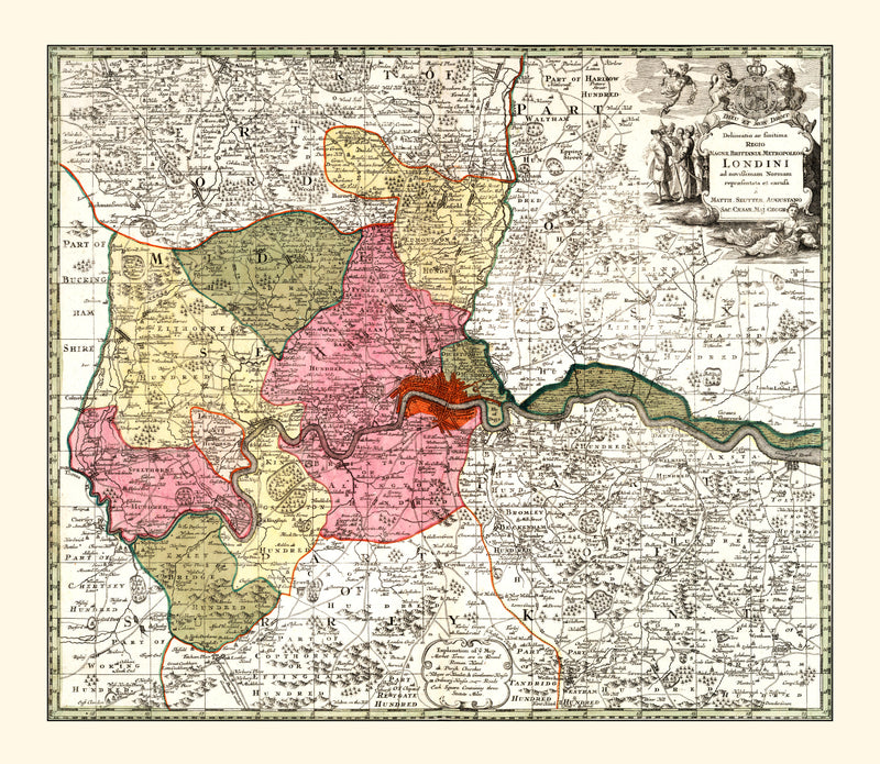 Size comparison using Vintage Map of London, England 1740