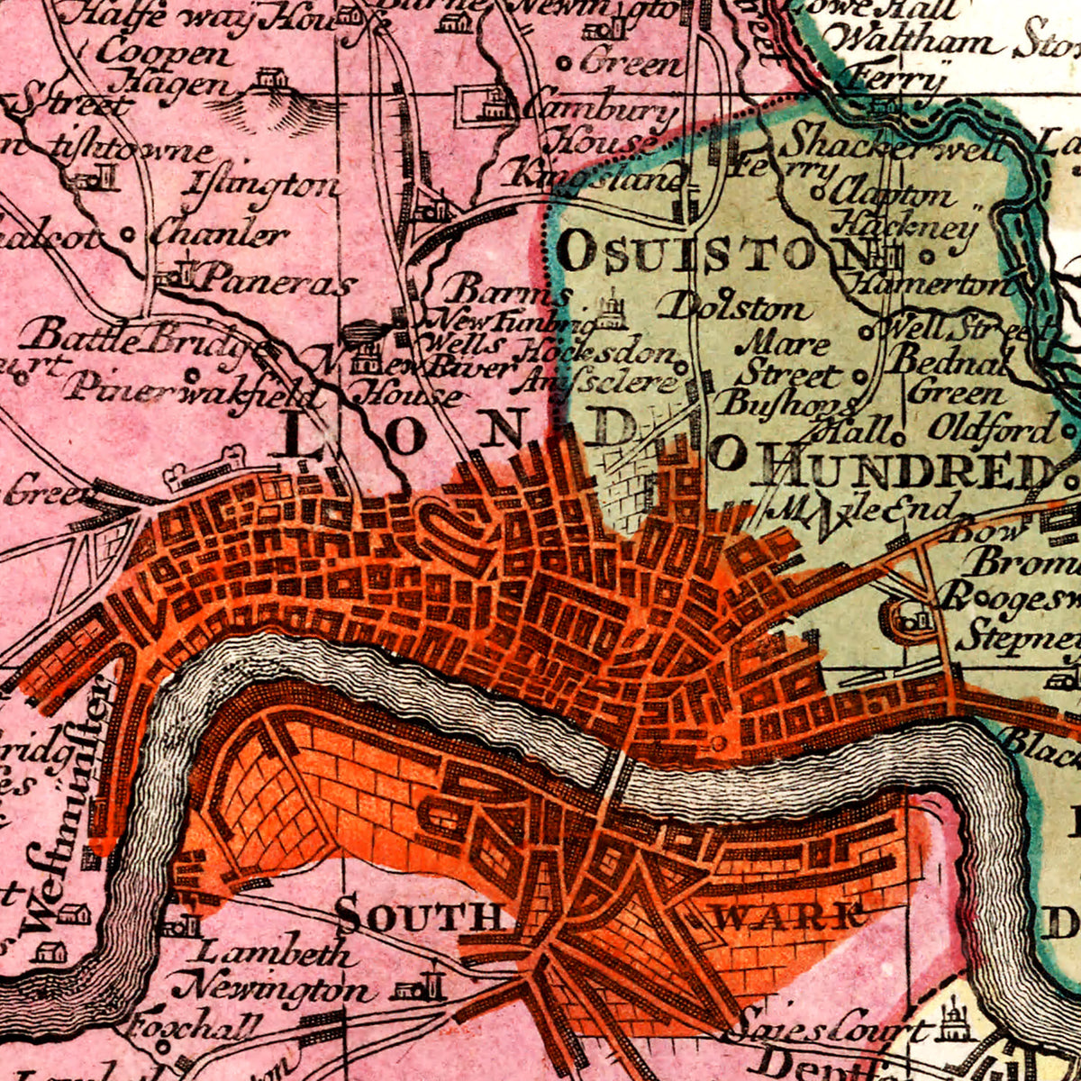 Restored historic details from the 1740 city map of London