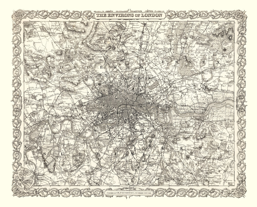 Vintage Map of London, England 1886 print style example