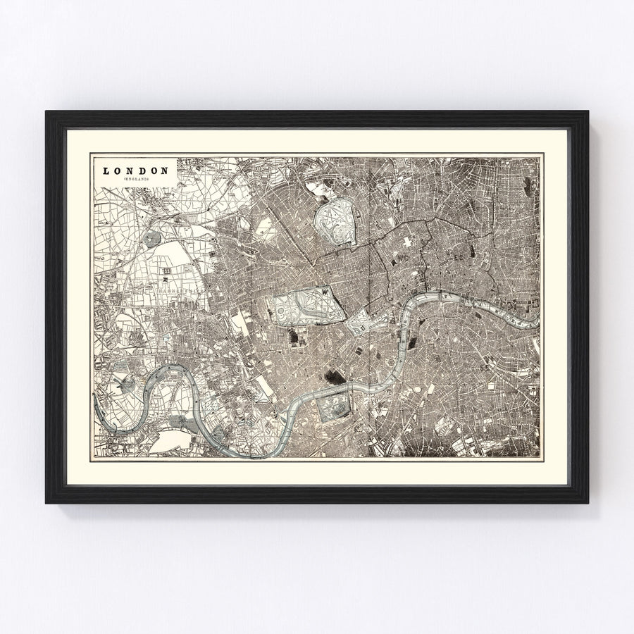 Vintage Map of London, England 1893