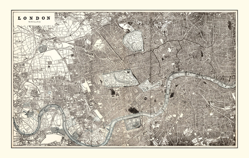 Vintage Map of London, England 1893 print style example