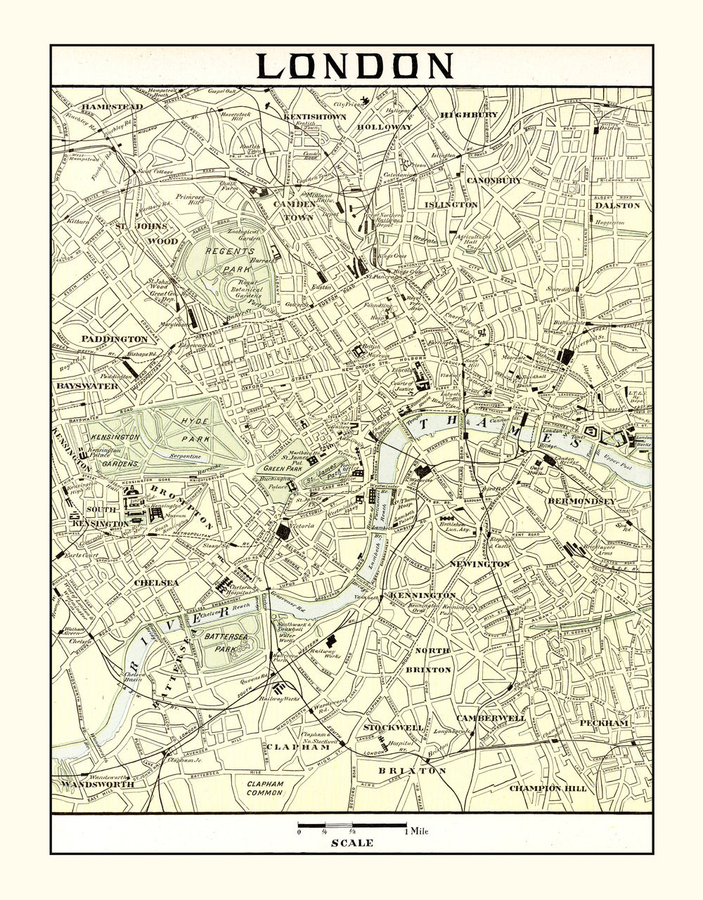 Vintage Map of London, England 1901 print style example