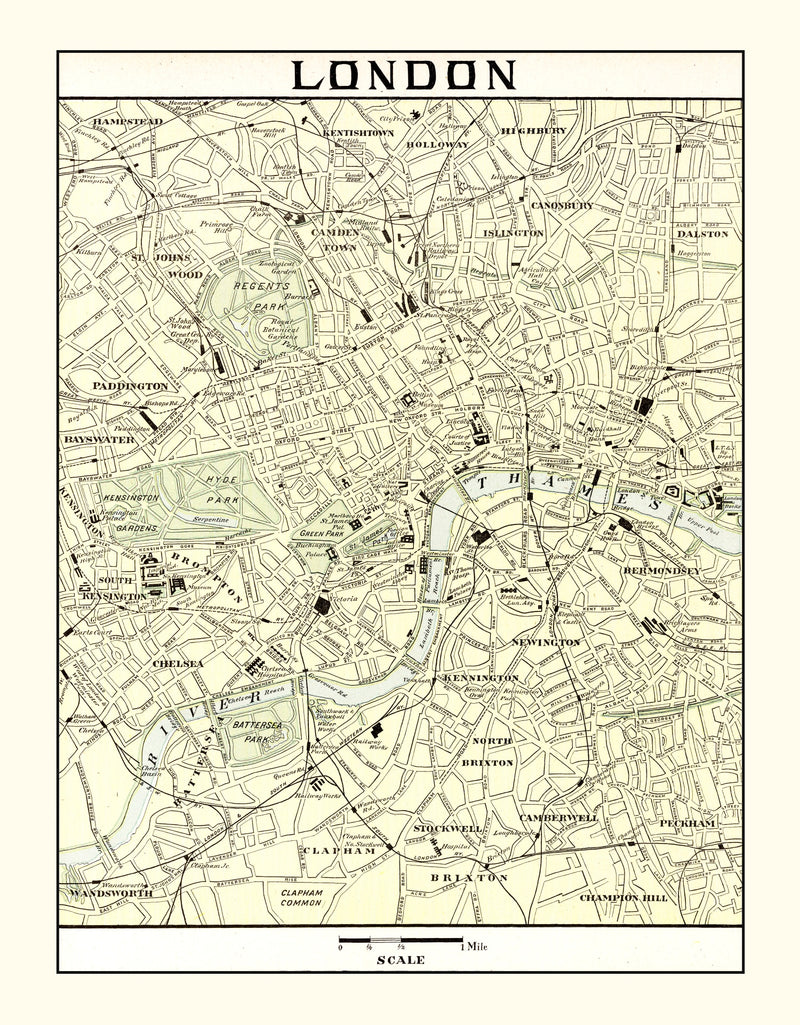 Size comparison using Vintage Map of London, England 1901