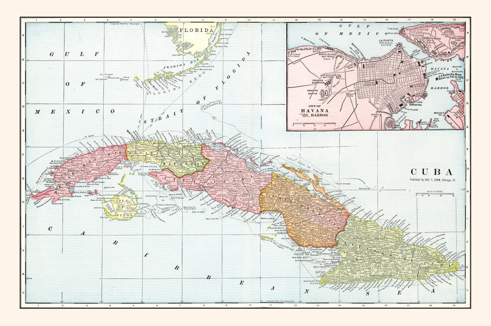 Vintage Map of Cuba 1901 print style example