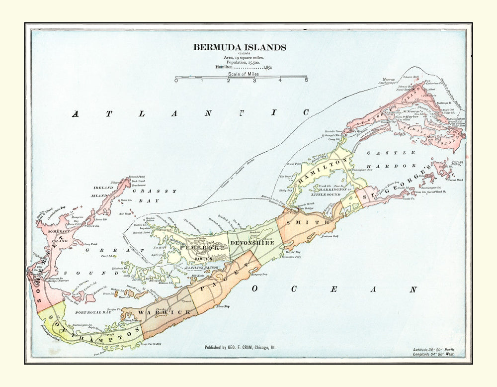 Vintage Map of Bermuda Islands 1901 print style example