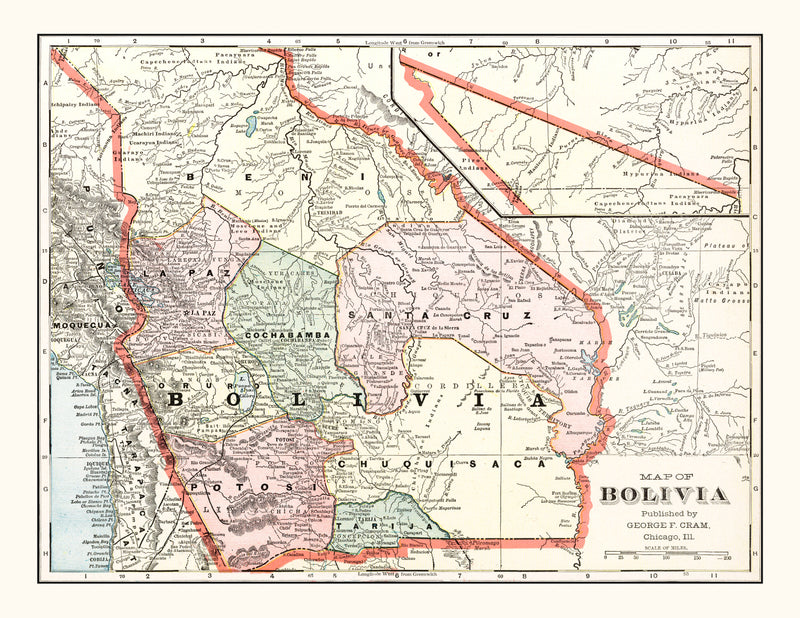 Size comparison using Vintage Map of Bolivia 1901