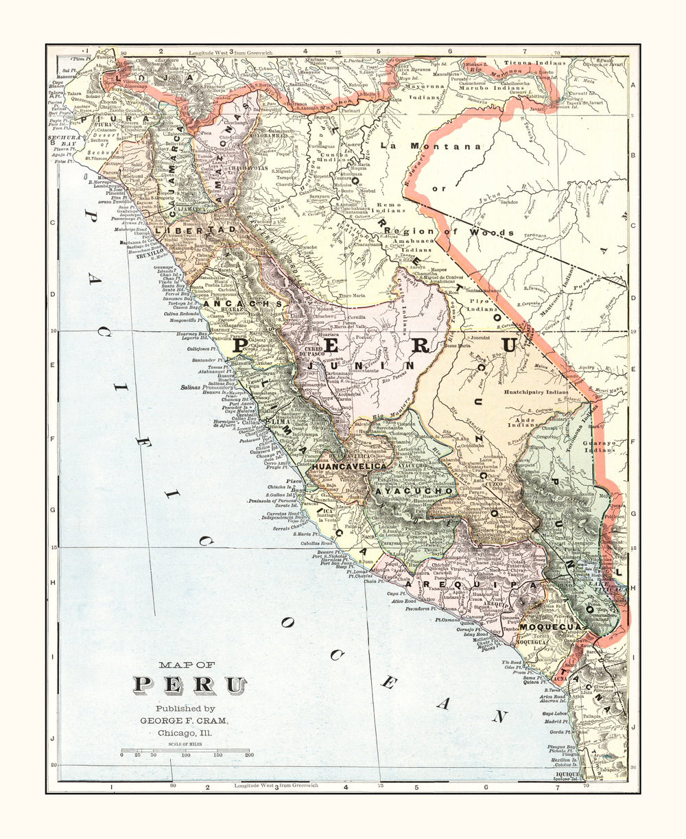 Vintage Map of Peru 1901 print style example