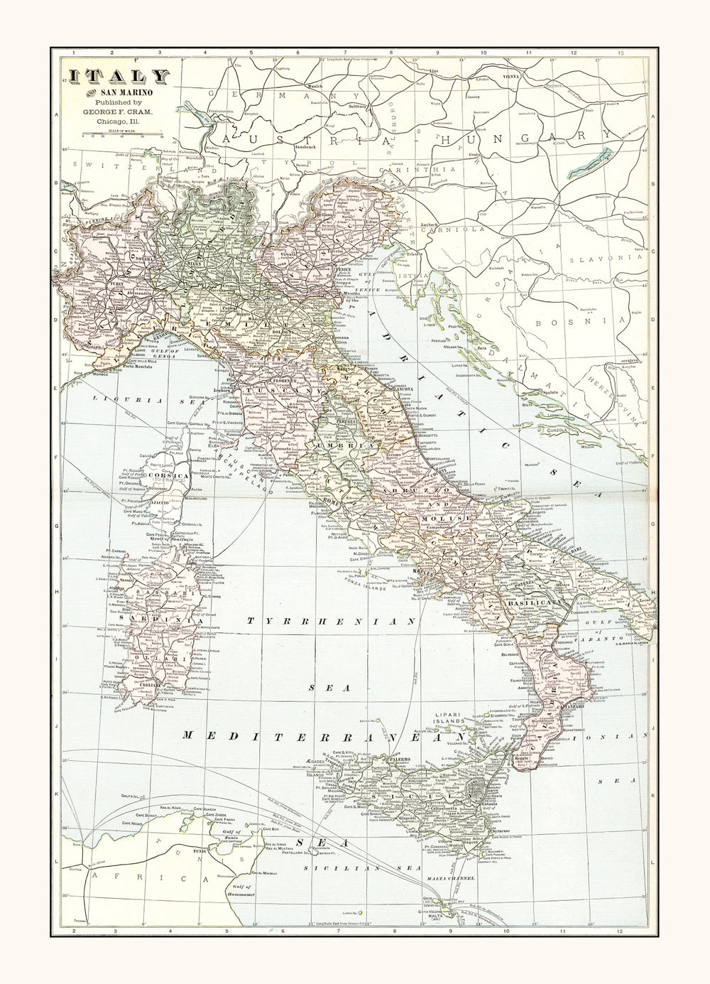 Vintage Map of Italy 1901 print style example