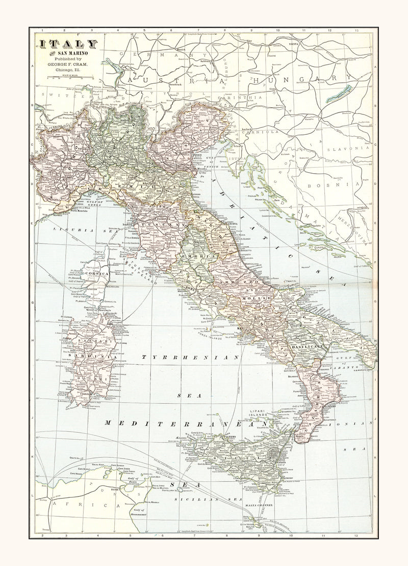 Size comparison using Vintage Map of Italy 1901
