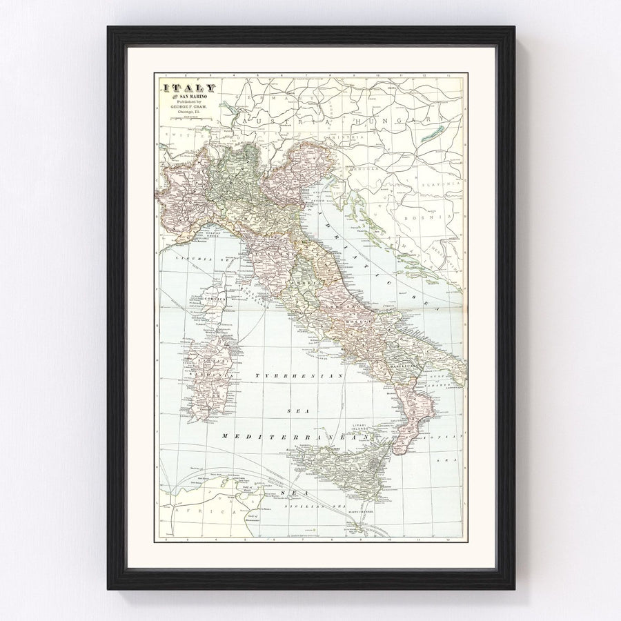Vintage Map of Italy 1901