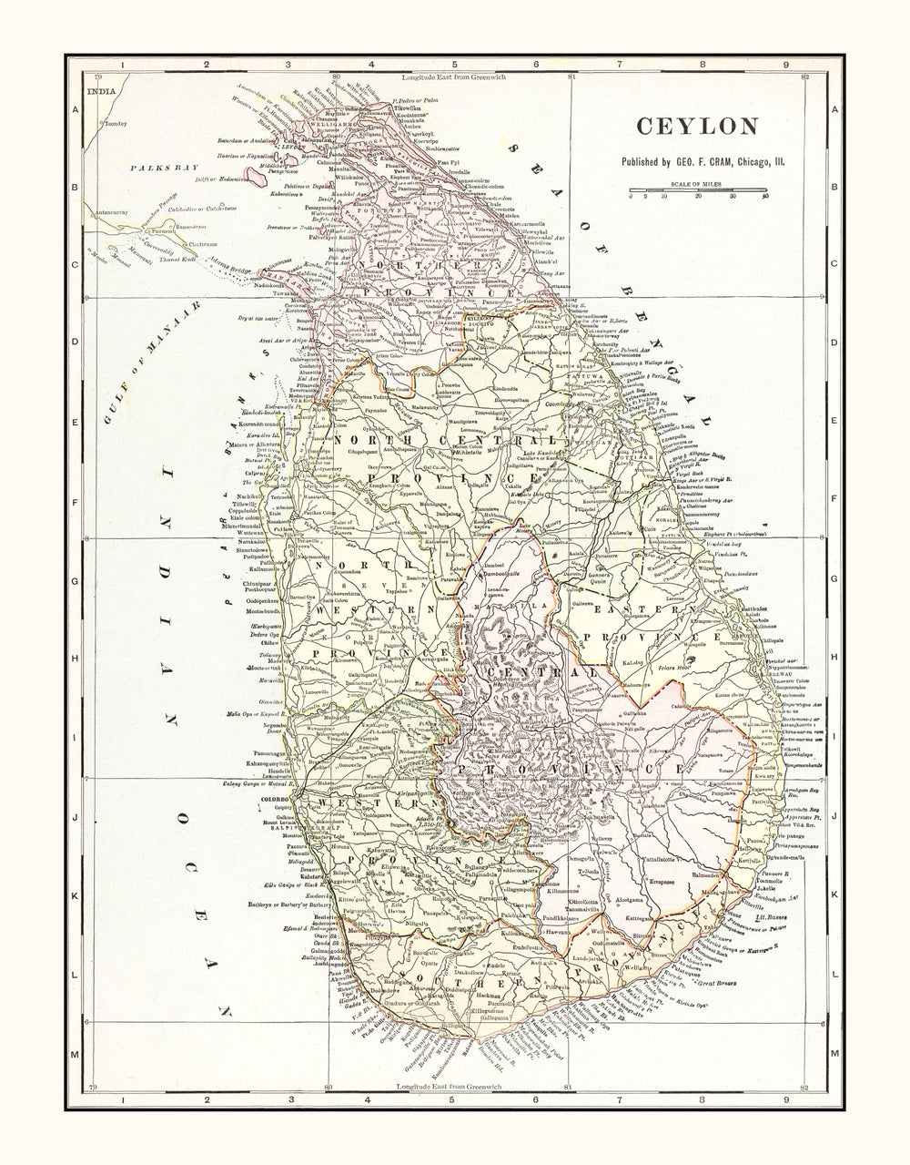 Vintage Map of Ceylon (Sri Lanka) 1901 print style example