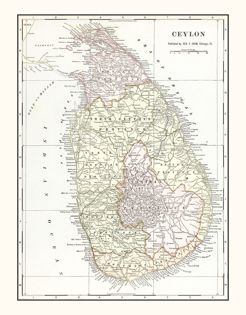 Size comparison using Vintage Map of Ceylon (Sri Lanka) 1901