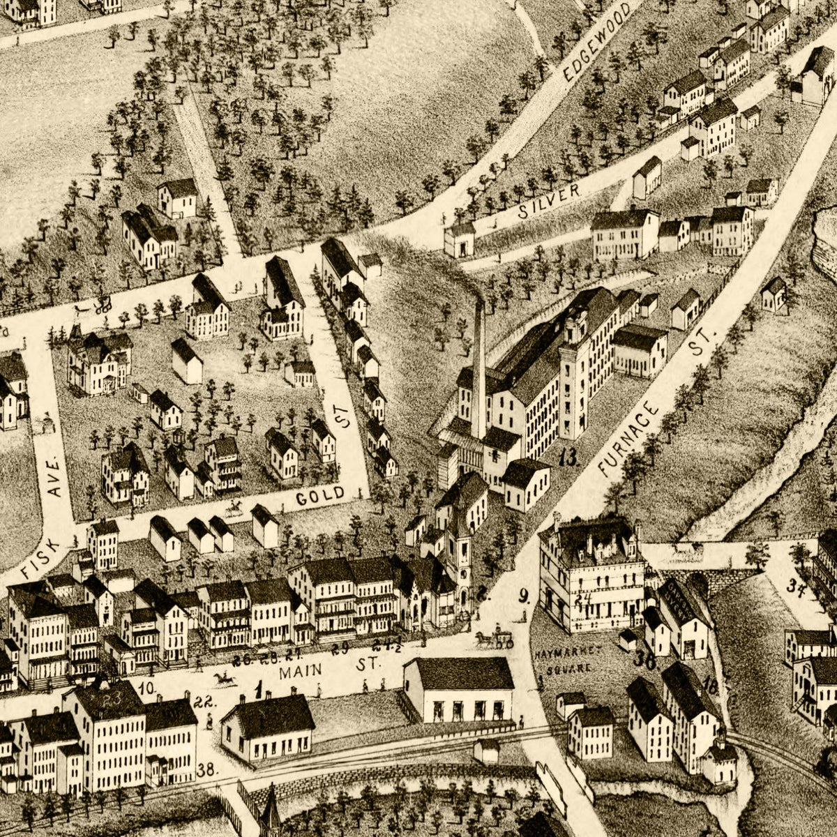 Restored historic details from the 1878 city map of Stafford Springs, Connecticut