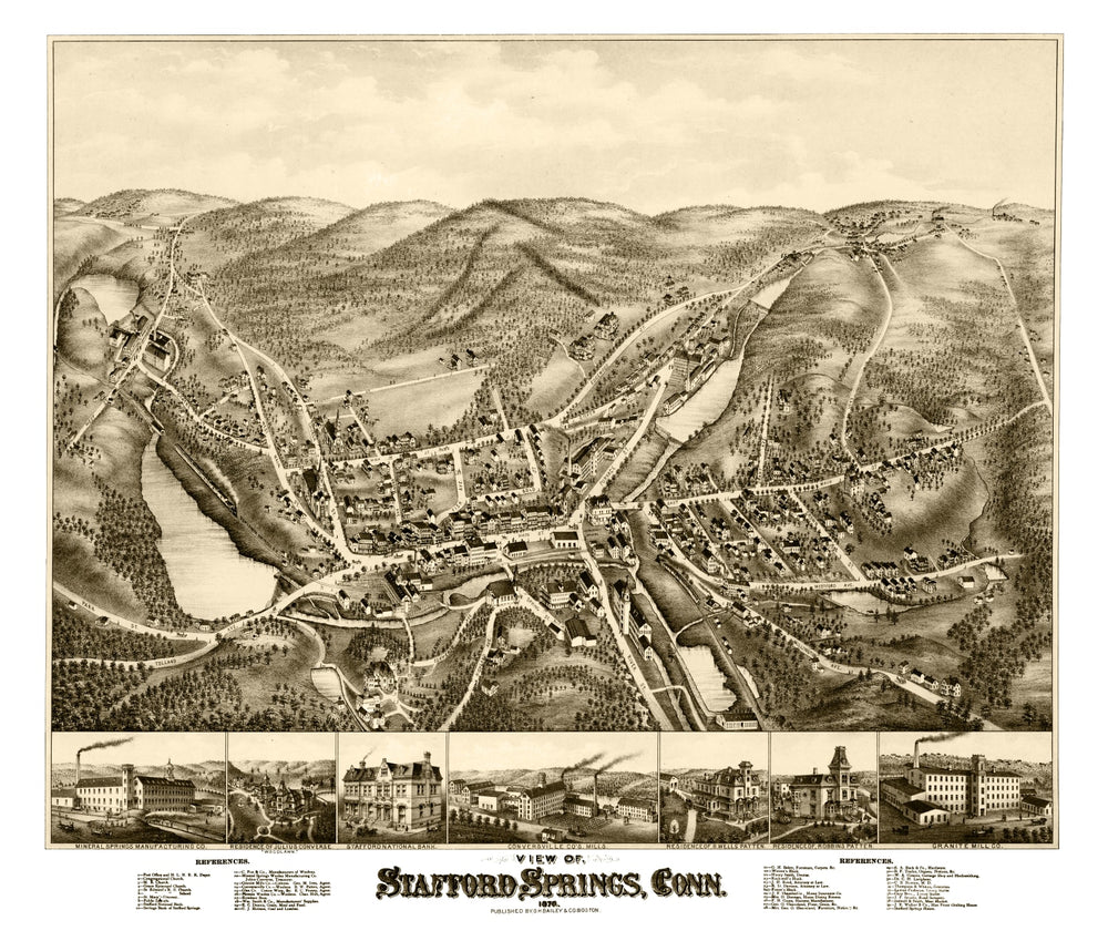 Vintage Map of Stafford Springs, Connecticut 1878 print style example