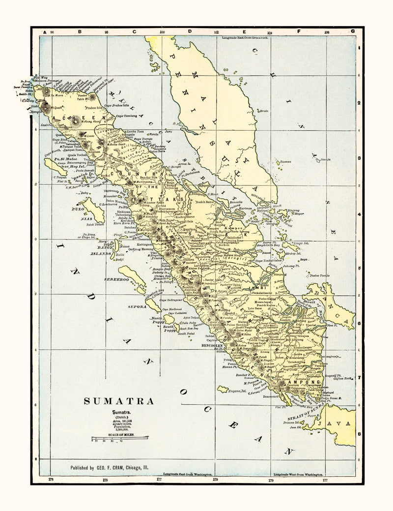 Size comparison using Vintage Map of Sumatra, Indonesia 1901