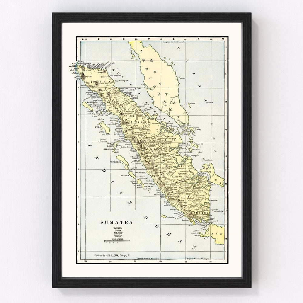 Sumatra, Indonesia Vintage Map 1901