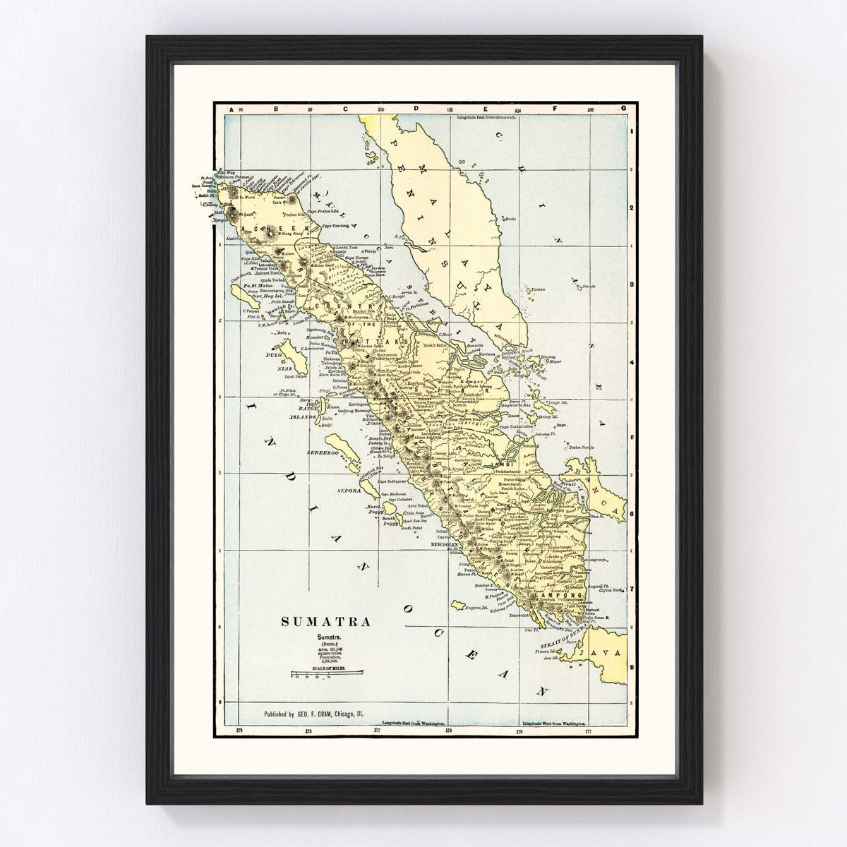 Sumatra, Indonesia Vintage Map 1901