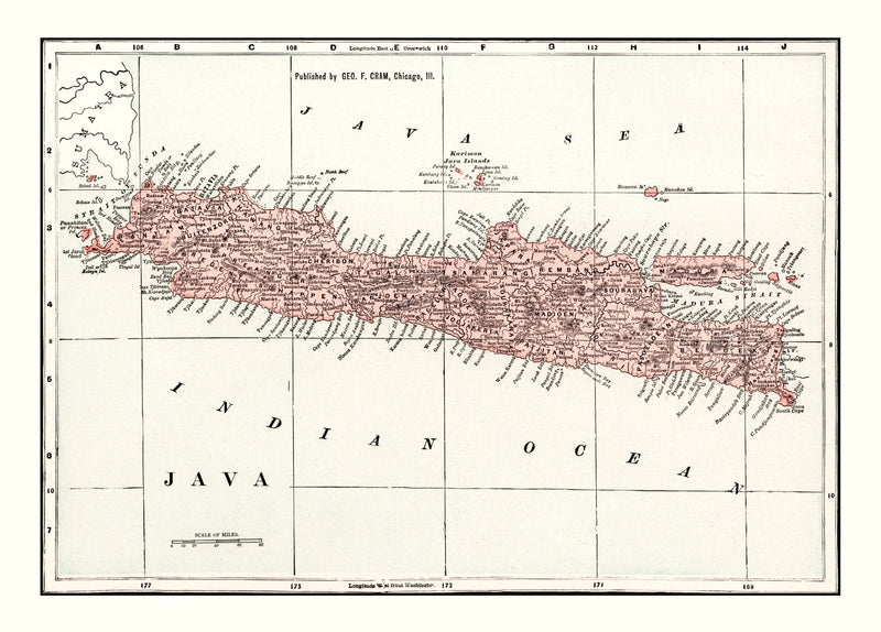 Size comparison using Vintage Map of Java, Indonesia 1901
