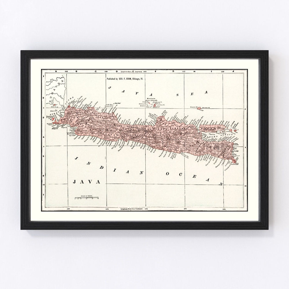Java, Indonesia Vintage Map 1901