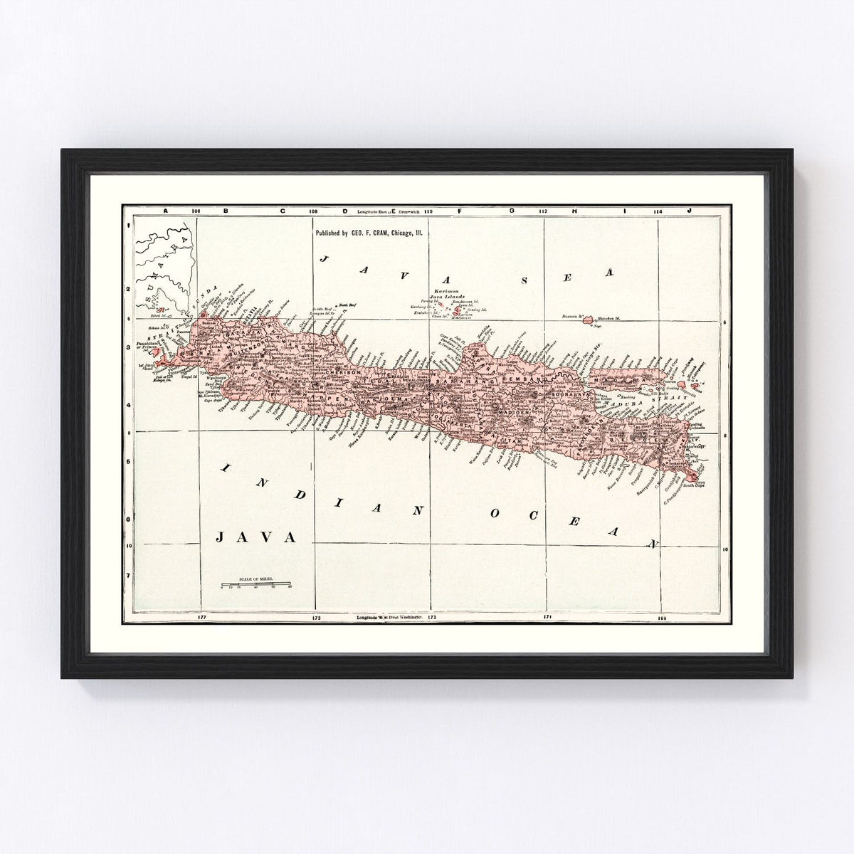 Java, Indonesia Vintage Map 1901