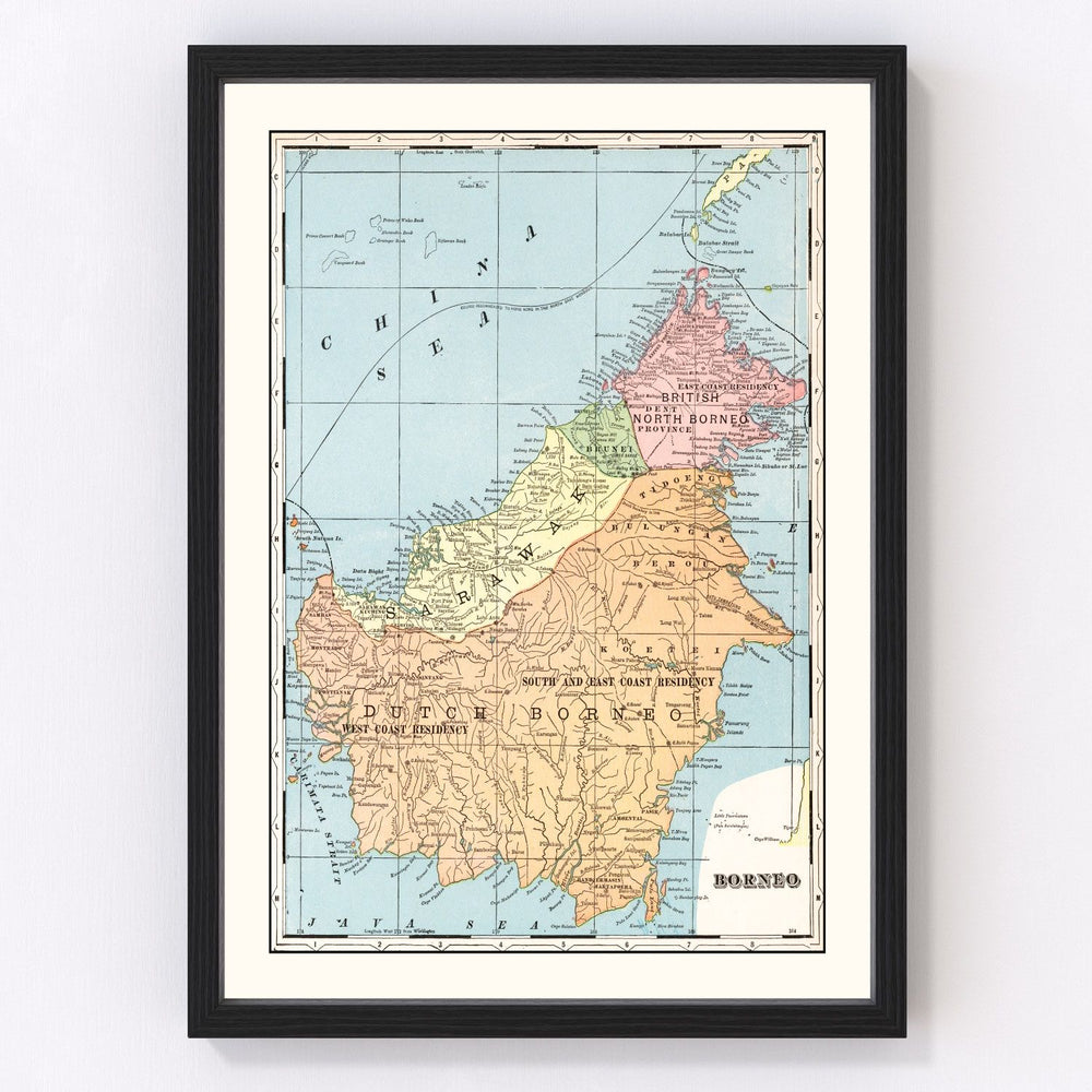 East Indies, Borneo Vintage Map 1901
