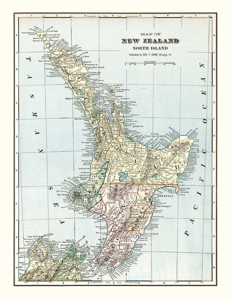 Size comparison using Vintage Map of New Zealand (North Island) 1901