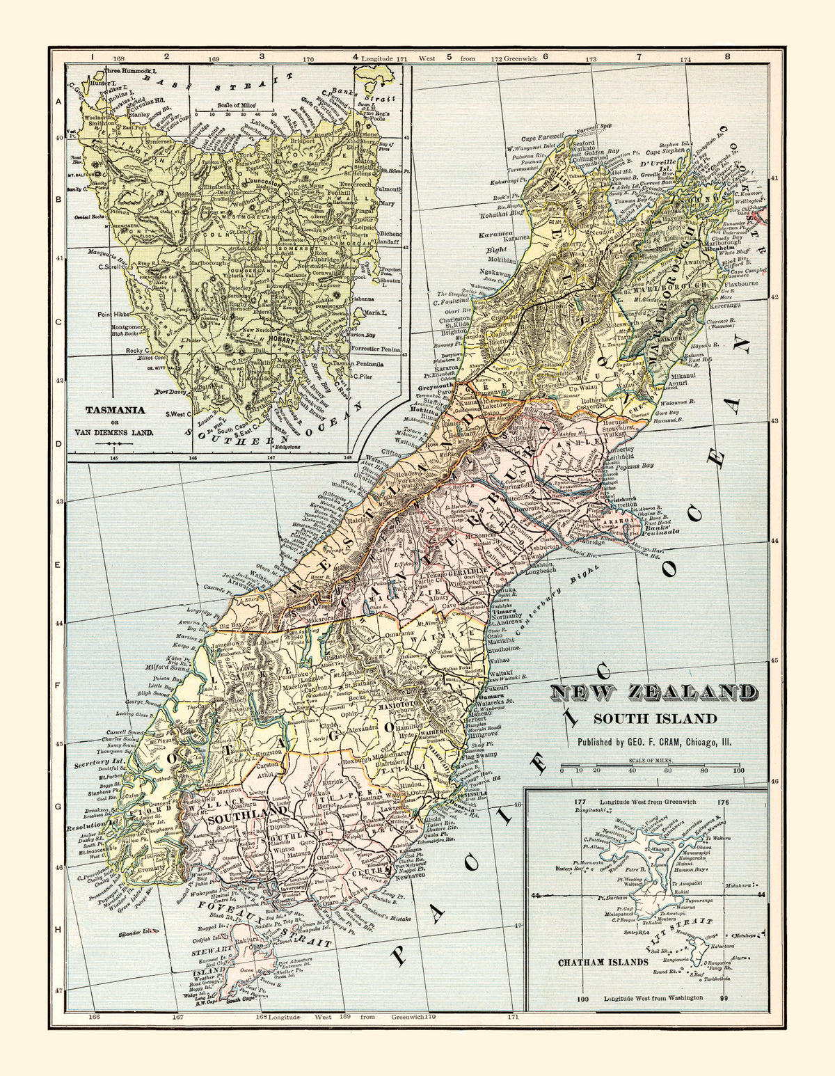 Preview of Vintage Map of New Zealand (South Island) 1901