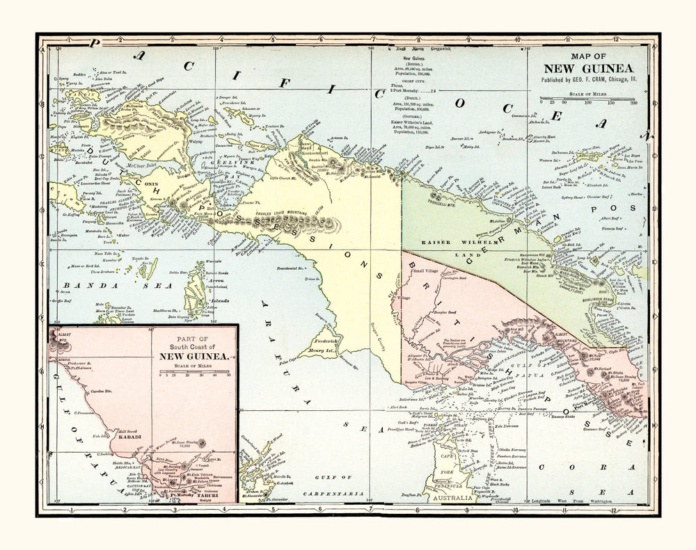 Vintage Map of New Guinea 1901 print style example
