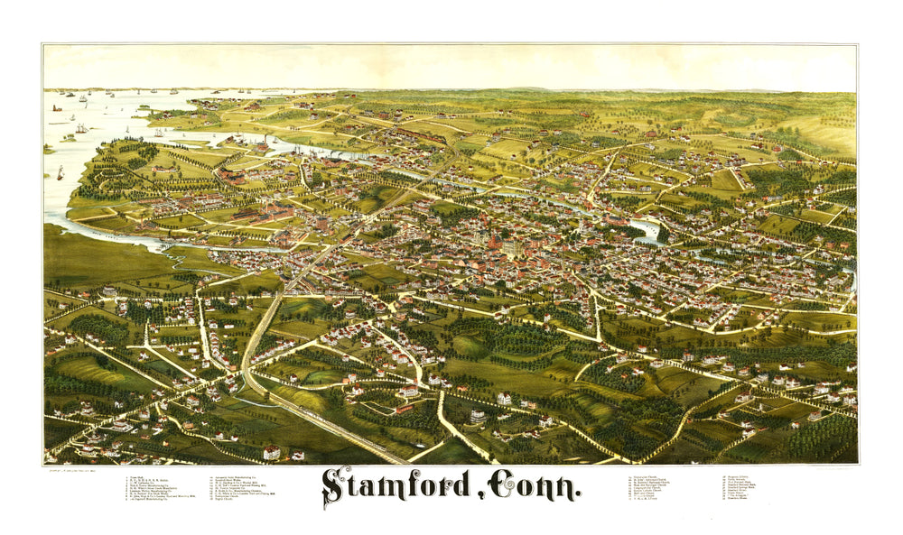 Vintage Map of Stamford, Connecticut 1883 print style example